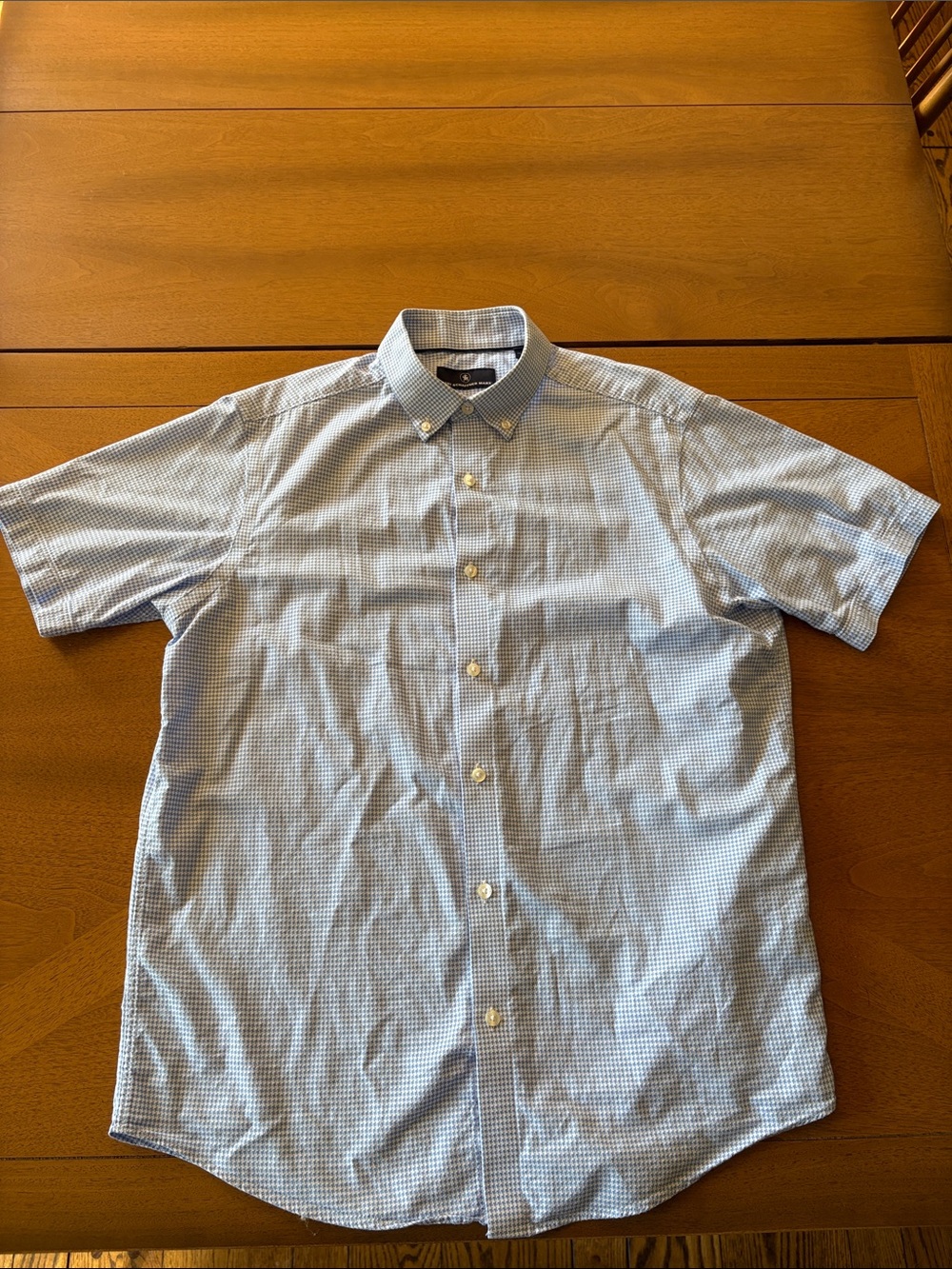 Classic Button-Down Short Sleeve Shirt - Light Blue Check